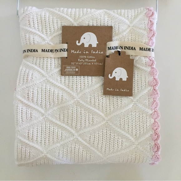 Made in India Other New Baby Blanket Cotton Knit White With Pink